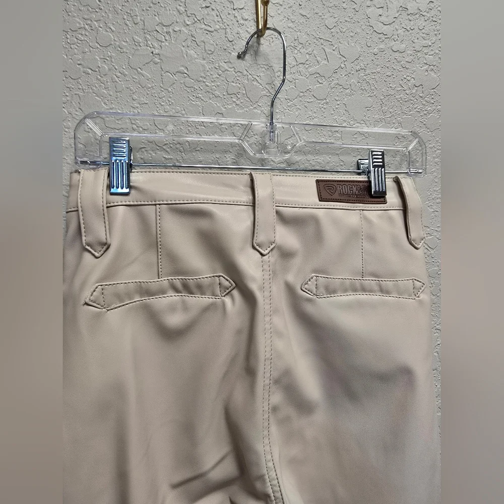 Rock & Roll Denim HIGH RISE EXTRA STRETCH FLARE FAUX LEATHER PANTS in Ivory - Picture 10 of 14